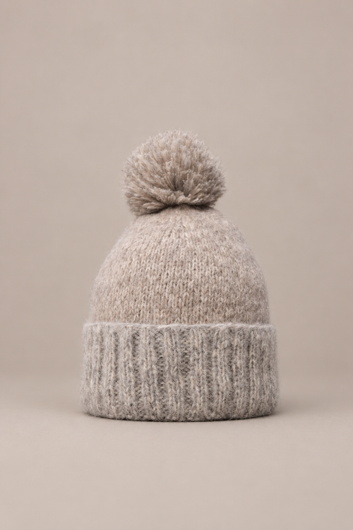 Zita ~ alpaca gebreide muts, mushroom mélange