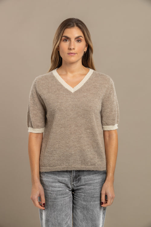 Rose ~ alpaca T-shirt met V-hals, mushroom