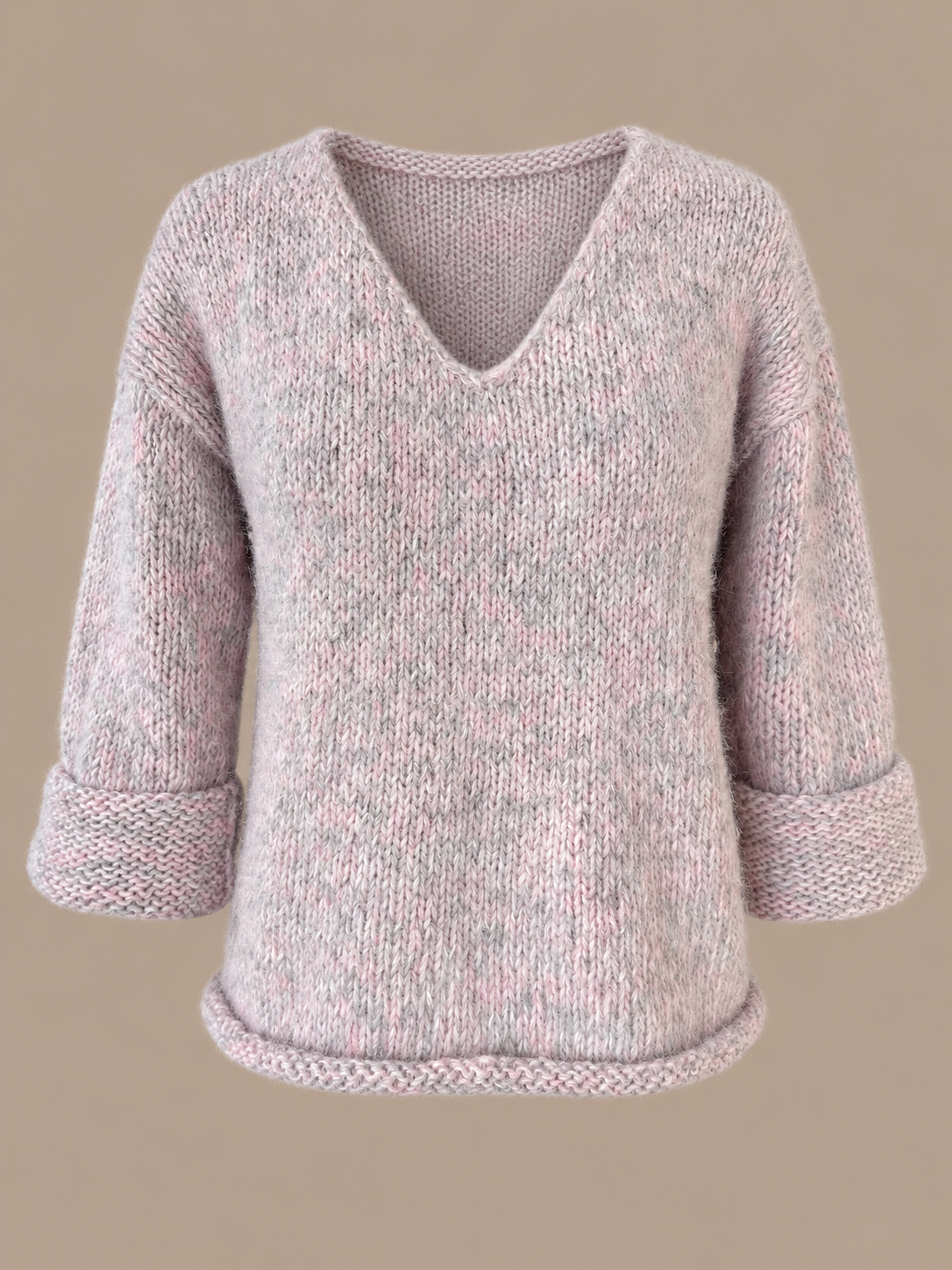 Eloïse ~ alpaca trui met V-hals, rose mélange