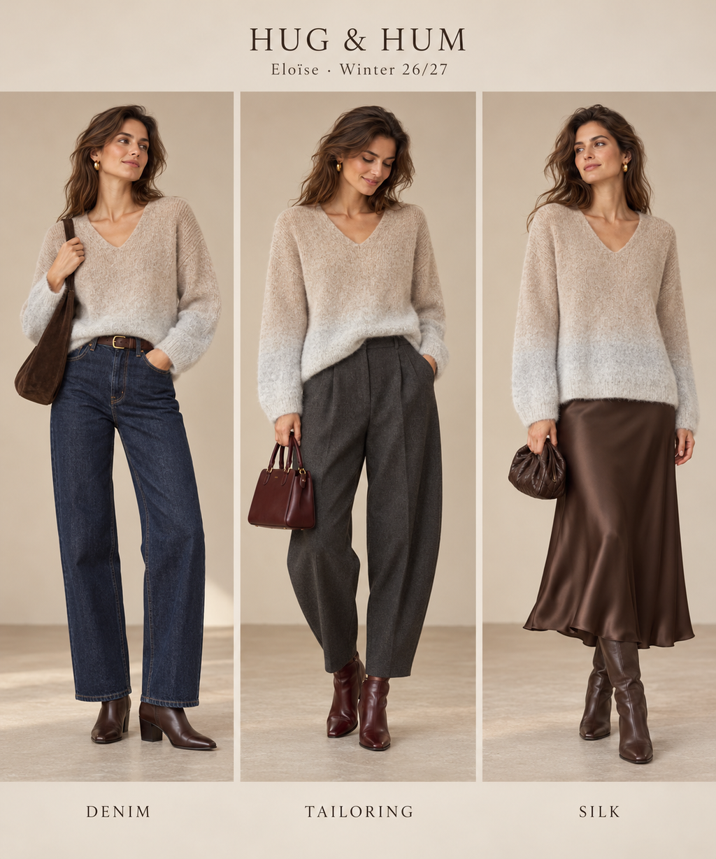 Eloïse ~ alpaca v-sweater, sand dégradé